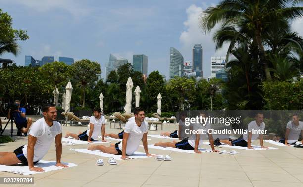 Player of FC Internazionale in action during a training session at Mandarin Oriental Hotel on July 28, 2017 in Singapore.