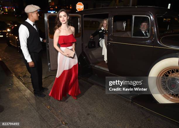 Actress Lily Collins arrives at the after party for the premiere of Amazon Studios' "The Last Tycoon" at the Chateau Marmont in West Hollywood,...