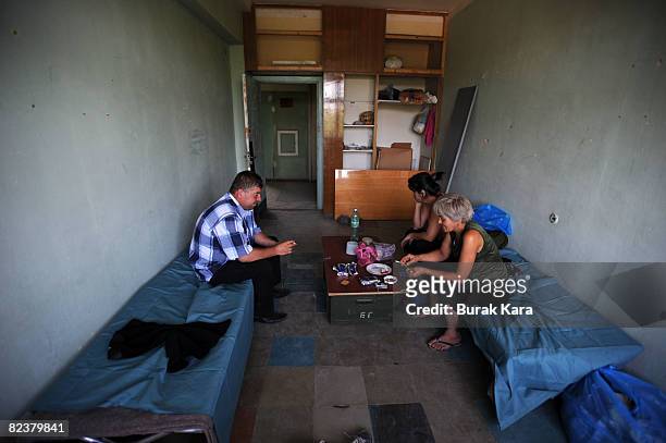 Georgian refugees, many of them from the breakaway province of South Ossetia, settle into a refugee shelter August 16, 2008 in Tbilisi, Georgia. Tens...