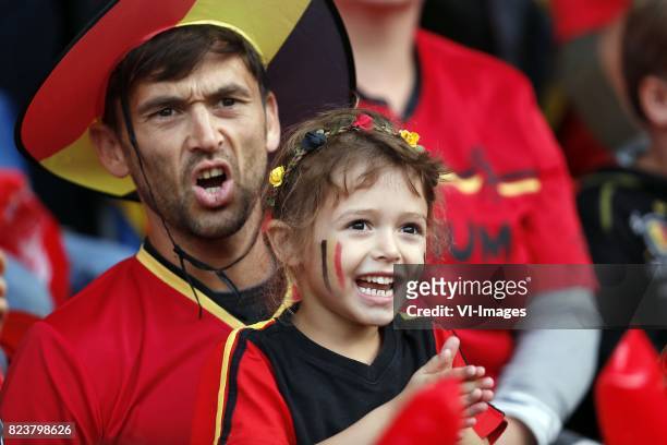 Fans of Belgium women during the UEFA WEURO 2017 Group A group stage match between Belgium and The Netherlands at Koning Willem II stadium on July...