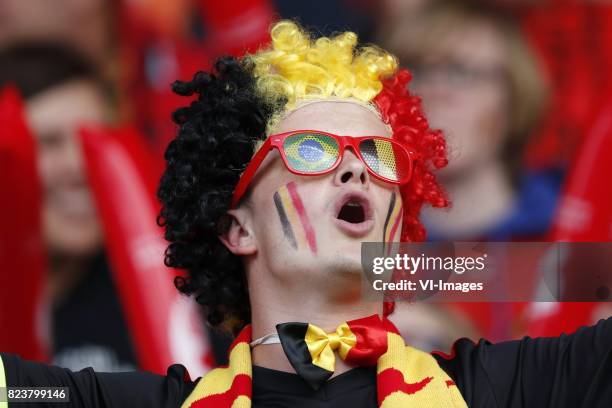 Fan of Belgium women during the UEFA WEURO 2017 Group A group stage match between Belgium and The Netherlands at Koning Willem II stadium on July 24,...