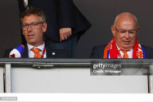 Chairman Jan Dirk van der Zee of amateur section KNVB, chairman Michael van Praag of KNVB during the UEFA WEURO 2017 Group A group stage match...