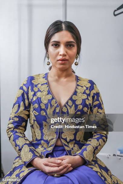 Bollywood actor Bhumi Pednekar poses for the exclusive profile shoot for HT City during the third day of India Couture Week 2017, organised by...