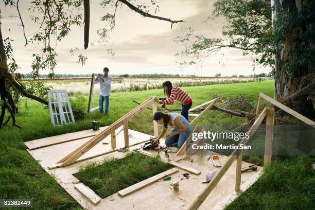 group of young adults building wall - diy stock pictures, royalty-free photos & images