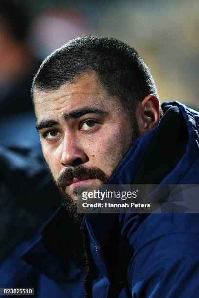 Andrew Fifita of the Sharks looks on during the round 21 NRL match between the New Zealand Warriors and the Cronulla Sharks at Mt Smart Stadium on...
