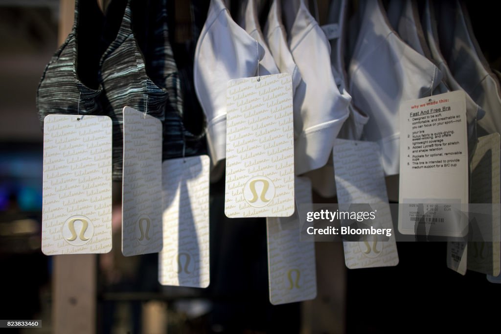 Logos sit on price tags hanging from sports bras on display for sale  News Photo - Getty Images
