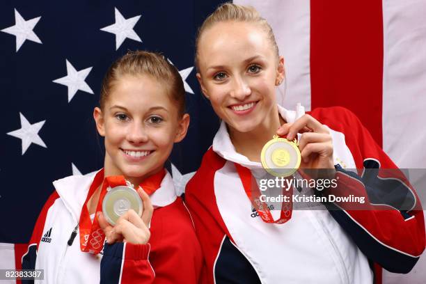 Shawn Johnson and Nastia Liukin of the United States pose together with their medals from the Women's all around Gymnastics event in the NBC Today...