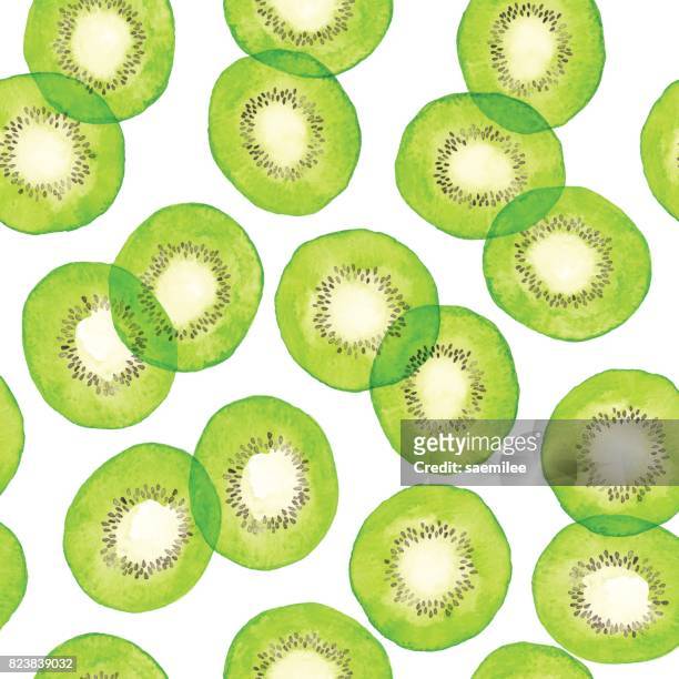 stockillustraties, clipart, cartoons en iconen met aquarel groene kiwi patroon - antioxidant