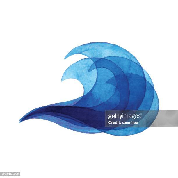 ilustrações, clipart, desenhos animados e ícones de onda azul aquarela - maremoto