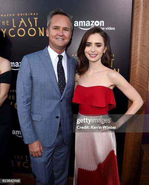 Roy Price, Head of Amazon Studios and actress Lily Collins arrive at the premiere of Amazon Studios' "The Last Tycoon" at the Harmony Theatre on July...