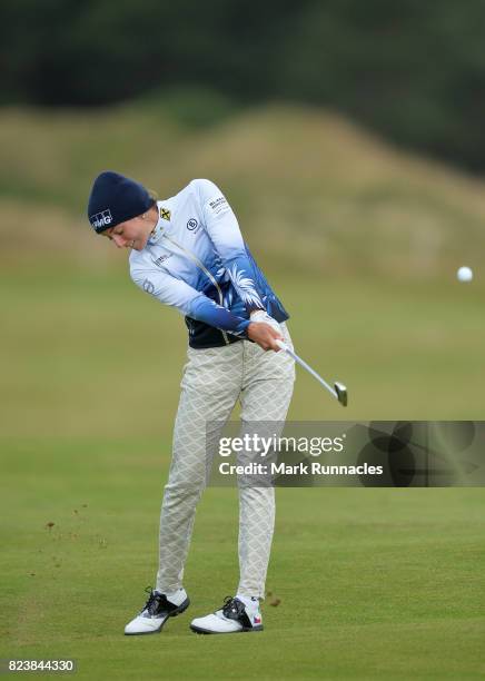 Klara Spilkova of Czech Republic plays her second shot to the 17th during the second day of the Aberdeen Asset Management Ladies Scottish Open at...