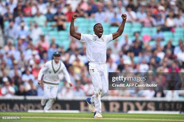 On the second day of the third Test match between England and South Africa at The Oval cricket ground in London on July 28, 2017. / AFP PHOTO / Glyn...