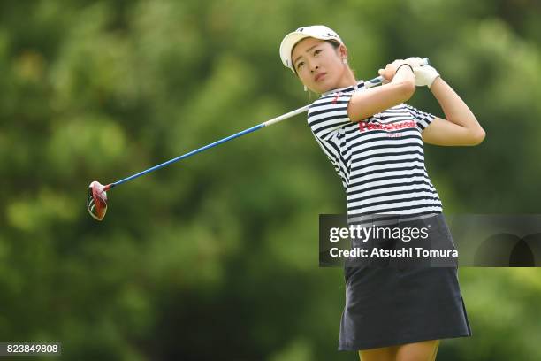 Rei Matsuda of Japan hits her tee shot on the 2nd hole during the third round of the LPGA Pro-Test at the Kosugi Country Club on July 27, 2017 in...