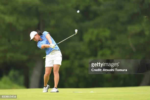 Mio Kotaki of Japan hits her second shot on the 7th hole during the third round of the LPGA Pro-Test at the Kosugi Country Club on July 27, 2017 in...