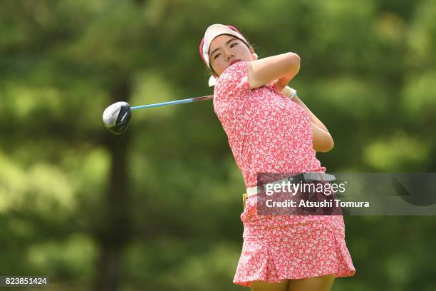 Yumi Matsubara of Japan hits her tee shot on the 2nd hole during the third round of the LPGA Pro-Test at the Kosugi Country Club on July 27, 2017 in...