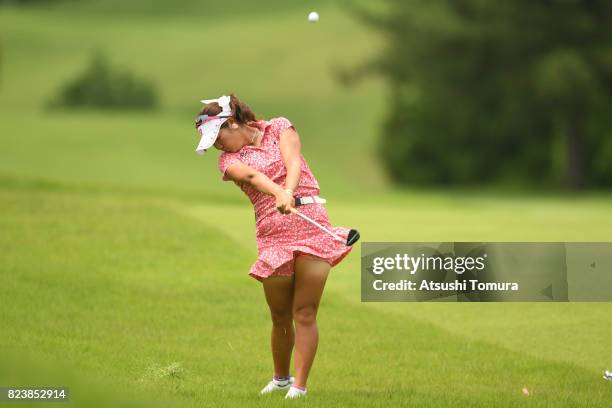 Yumi Matsubara of Japan hits her second shot on the 7th hole during the third round of the LPGA Pro-Test at the Kosugi Country Club on July 27, 2017...