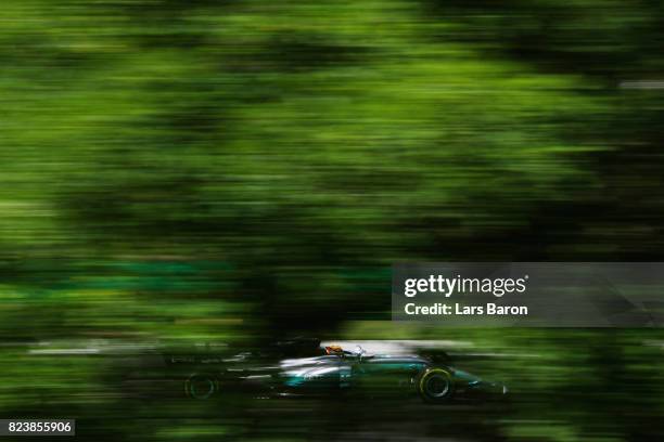 Lewis Hamilton of Great Britain driving the Mercedes AMG Petronas F1 Team Mercedes F1 WO8 on track during practice for the Formula One Grand Prix of...