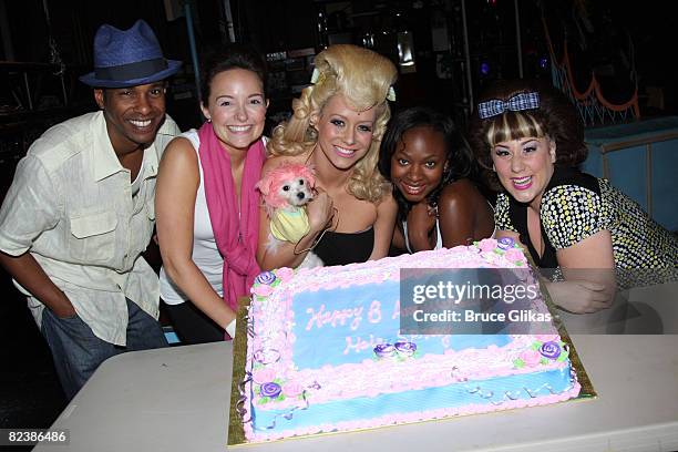 Tevin Campbell, Niki Scalera, Aubrey O'Day, her dog Ginger, Naturi Naughton and Marissa Perry celebrate backstage the 6th anniversary of "Hairspray"...