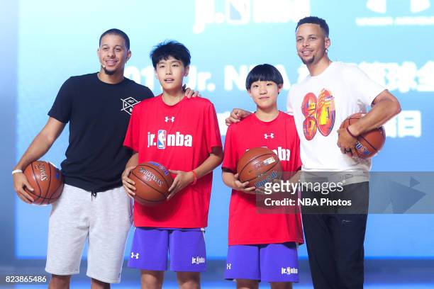 Stephen Curry of the Golden State Warriors and Seth Curry of the Dallas Mavericks host a Jr. NBA Clinic to celebrate 30 Elites Day at the Beijing...