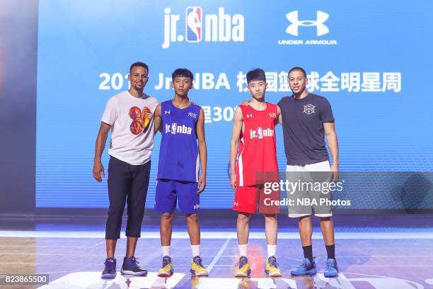 Stephen Curry of the Golden State Warriors and Seth Curry of the Dallas Mavericks host a Jr. NBA Clinic to celebrate 30 Elites Day at the Beijing...