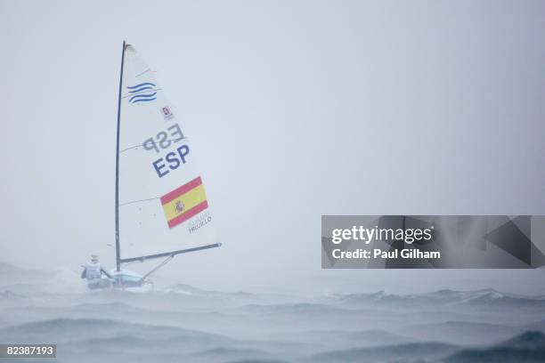 Rafa Trujillo of Spain prepares to compete in the Finn class medal race held at the Qingdao Olympic Sailing Center during day 9 of the Beijing 2008...