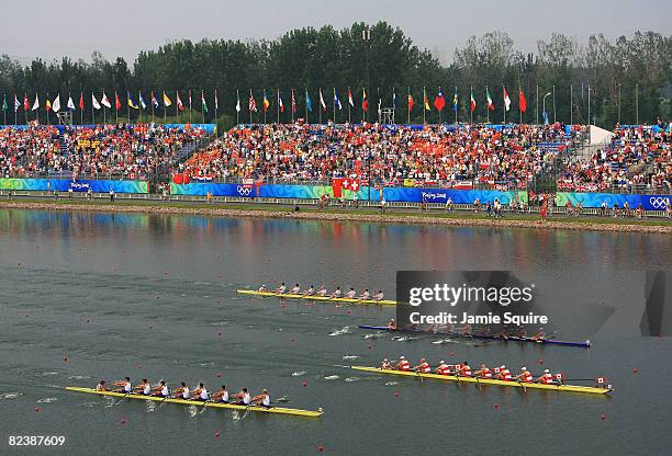The Men's Eight final takes place at the Shunyi Olympic Rowing-Canoeing Park during Day 9 of the Beijing 2008 Olympic Games on August 17, 2008 in...