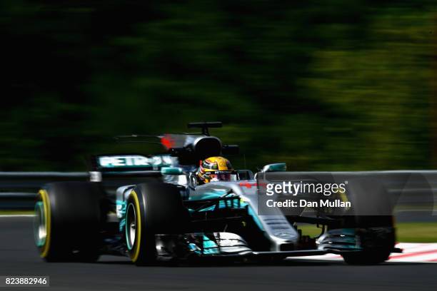 Lewis Hamilton of Great Britain driving the Mercedes AMG Petronas F1 Team Mercedes F1 WO8 on track during practice for the Formula One Grand Prix of...