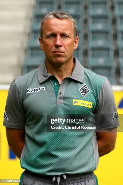 Assistant coacdh Frank Geideck of Borussia Moenchengladbach poses during the team presentation at Borussia Park on July 28, 2017 in Moenchengladbach,...