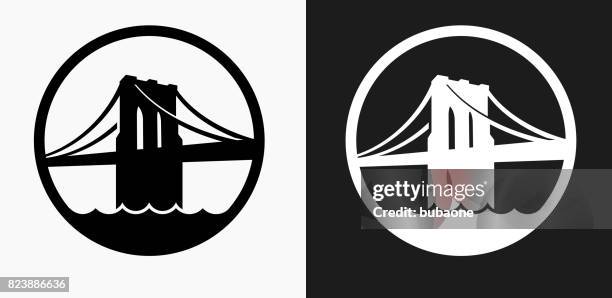 ilustrações, clipart, desenhos animados e ícones de ícone da ponte de brooklyn em preto e branco vector backgrounds - ponte suspensa