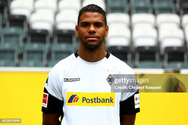 Kwame Yeboah of Borussia Moenchengladbach poses during the team presentation at Borussia Park on July 28, 2017 in Moenchengladbach, Germany.