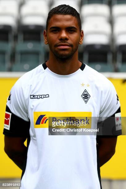 Kwame Yeboah of Borussia Moenchengladbach poses during the team presentation at Borussia Park on July 28, 2017 in Moenchengladbach, Germany.