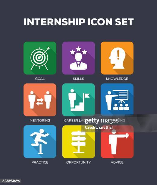 internship flat icon set - student leadership stock illustrations