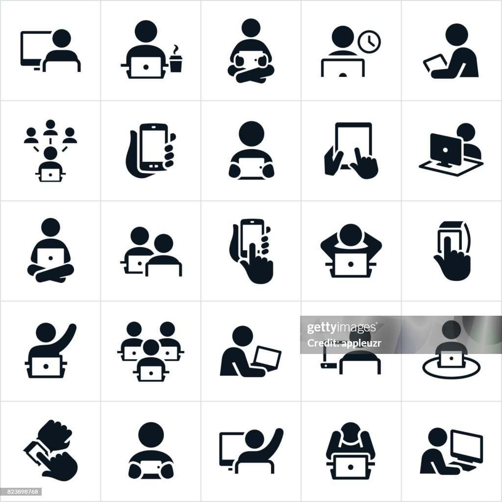 Usando computadoras iconos de personas