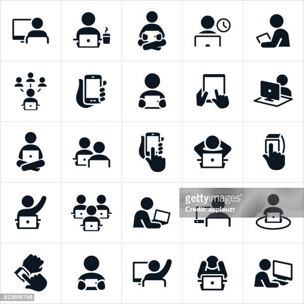 people using computers icons - computer stock illustrations