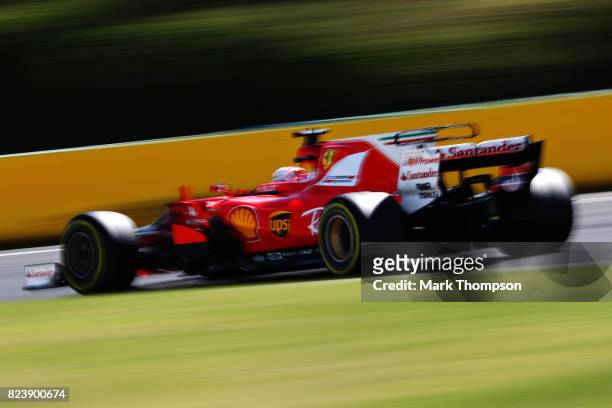 Sebastian Vettel of Germany driving the Scuderia Ferrari SF70H on track during practice for the Formula One Grand Prix of Hungary at Hungaroring on...