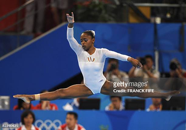 Brazil's Daiane Santos competes during the women's floor final of the artistic gymnastics event of the Beijing 2008 Olympic Games in Beijing on...