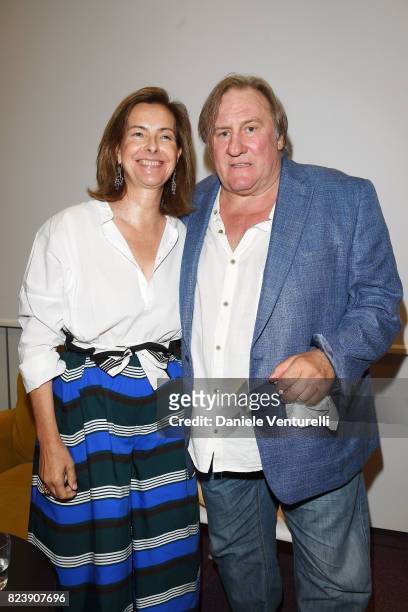 Actor Carole Bouquet and Gerard Depardieu attend Nations Award press conference on on July 28, 2017 in Taormina, Italy.