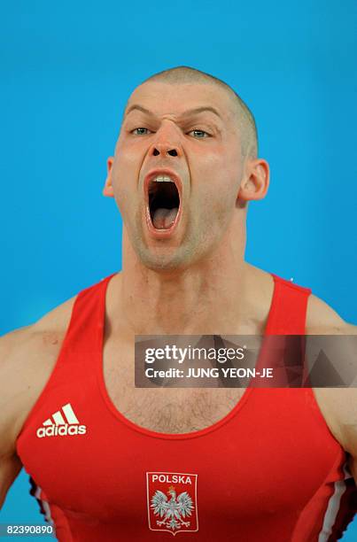 Szymon Kolecki of Poland competes in the men's 94 kg weightlifting event during the 2008 Beijing Olympic Games in Beijing on August 17, 2008. AFP...