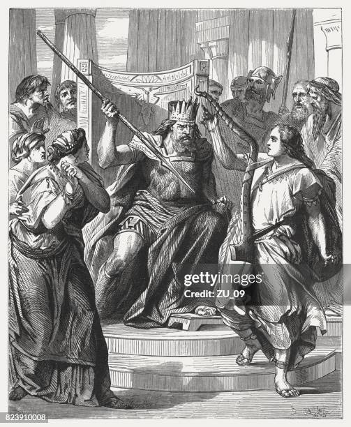 Saul Tries To Kill David Published 1880 High-Res Vector Graphic