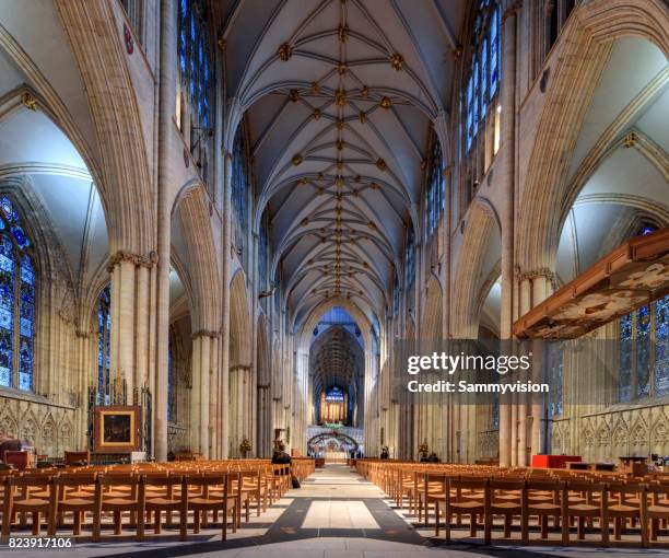 indoors of york minster - york minster stock pictures, royalty-free photos & images