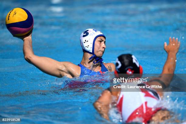 Ekaterina Prokofyeva of Russia in action during the Women's Waterpolo Bonze Medal match between Russia and Canada on day fifteen of the Budapest 2017...