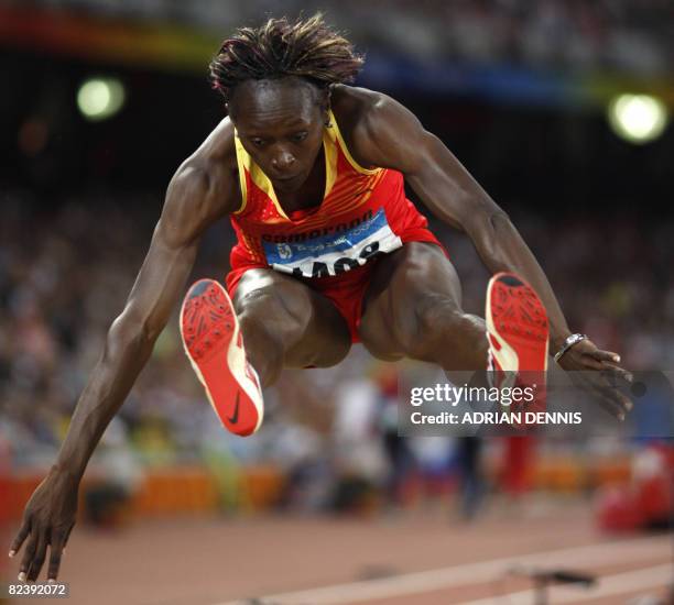 Cameroon Francoise Mbango Etone competes during the women's triple jump final at the National stadium as part of the 2008 Beijing Olympic Games on...