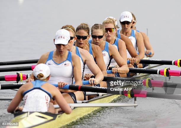 The USA team row to win gold in the women's Eight Final of the 2008 Beijing Olympic Games on August 17, 2008 at the Shunyi Olympic Rowing-Canoeing...