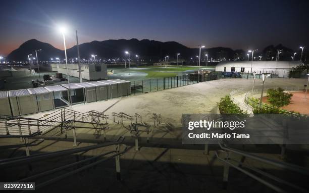 The Olympic Park stands in the Barra da Tijuca neighborhood on July 23, 2017 in Rio de Janeiro, Brazil. Nearly one year after Rio hosted the first...