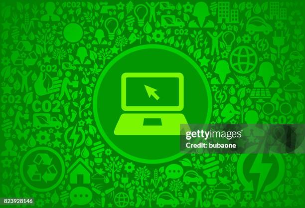 laptop and cursor environment green vector icon pattern - computer recycling bin stock illustrations