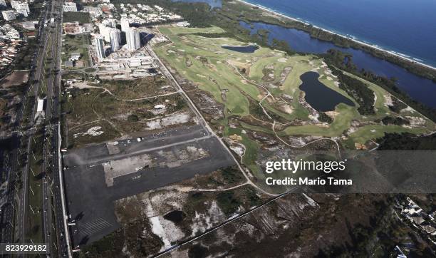 The Olympic Golf Course stands in the Barra da Tijuca neighborhood on July 27, 2017 in Rio de Janeiro, Brazil. Nearly one year after Rio hosted the...