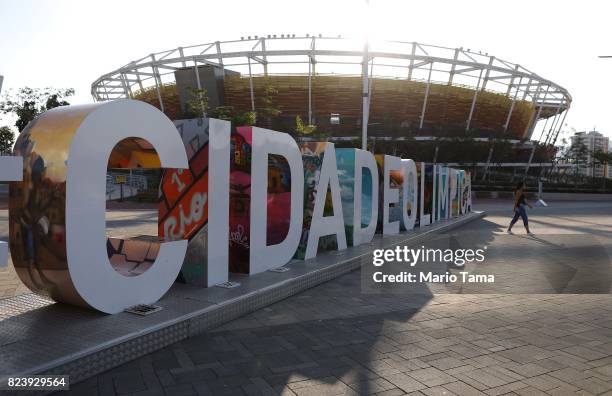 Woman walks in the Olympic Park, in the Barra da Tijuca neighborhood, on July 23, 2017 in Rio de Janeiro, Brazil. Nearly one year after Rio hosted...