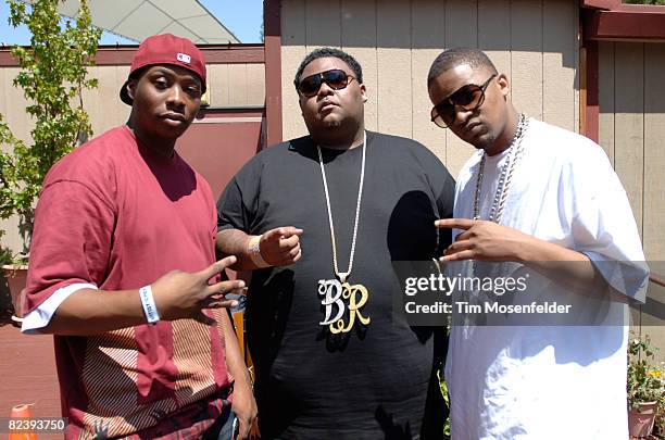 Rappers San Quinn, Big Rich, and Boo Banger backstage at Rock the Bells Tour 2008 at Shoreline Amphitheatre August 16, 2008 in Mountain View,...