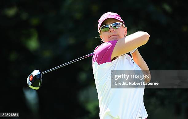 Annika Sorenstam of Sweden makes a tee shot on the first hole during the final round of the CN Canadian Women's Open at the Ottawa Hunt and Golf Club...