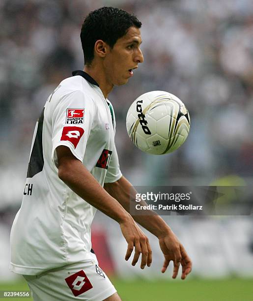 Karim Matmour of Moenchengladbach plays the ball during the Bundesliga match between Borussia Moenchengladbach and VfB Stuttgart at the Borussia-Park...